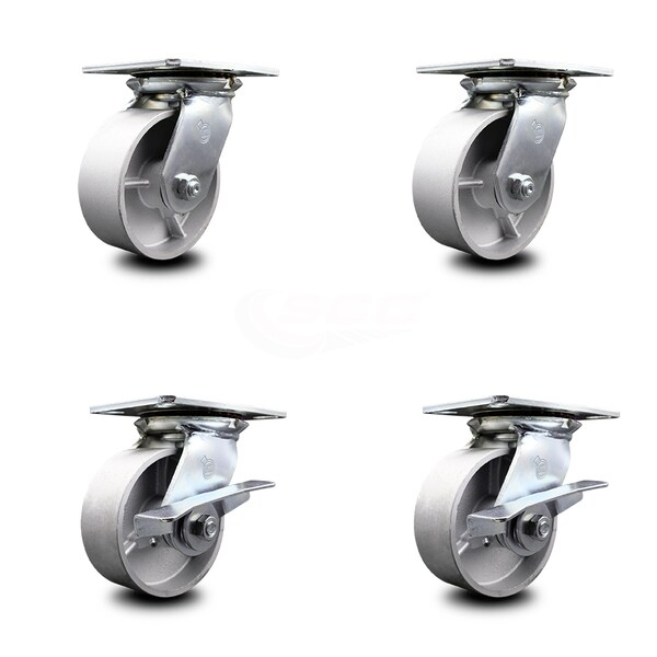 5 Inch Semi Steel Swivel Caster Set with Roller Bearings 2 Brakes